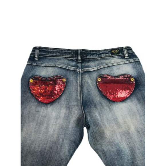 Akademiks AKDMKS Straight Leg Jean Blue Heart Red Sequin 98% Cotton Size 34 NWT - Picture 8 of 12